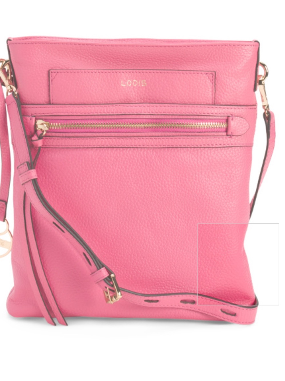 Lodis Bright Pink Pebbled Leather Crossbody with Gold Hardware